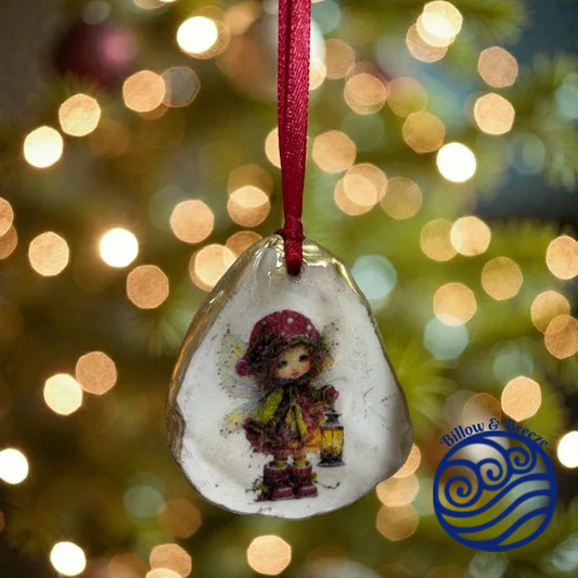 Christmas Oyster Shell Hanging Charm - Christmas Fairy