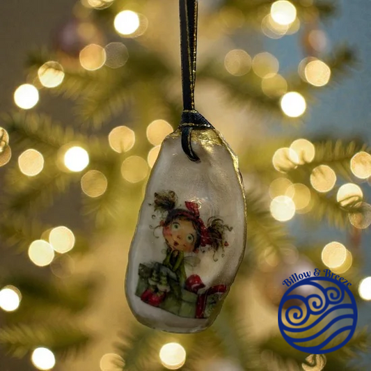 Christmas Oyster Shell Hanging Charm - Christmas Fairy