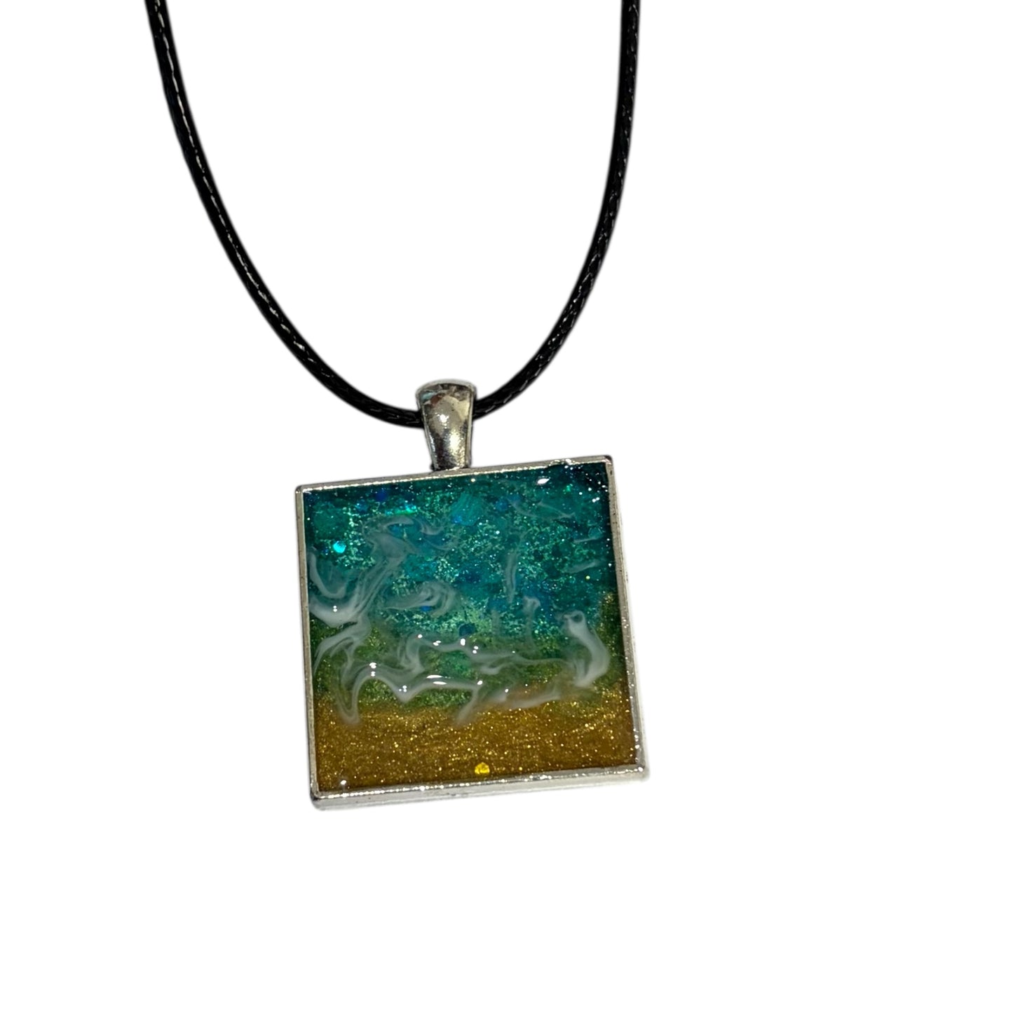 Beach Themed Necklace - Square Silver Pendant