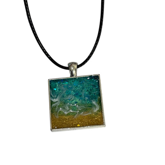 Beach Themed Necklace - Square Silver Pendant