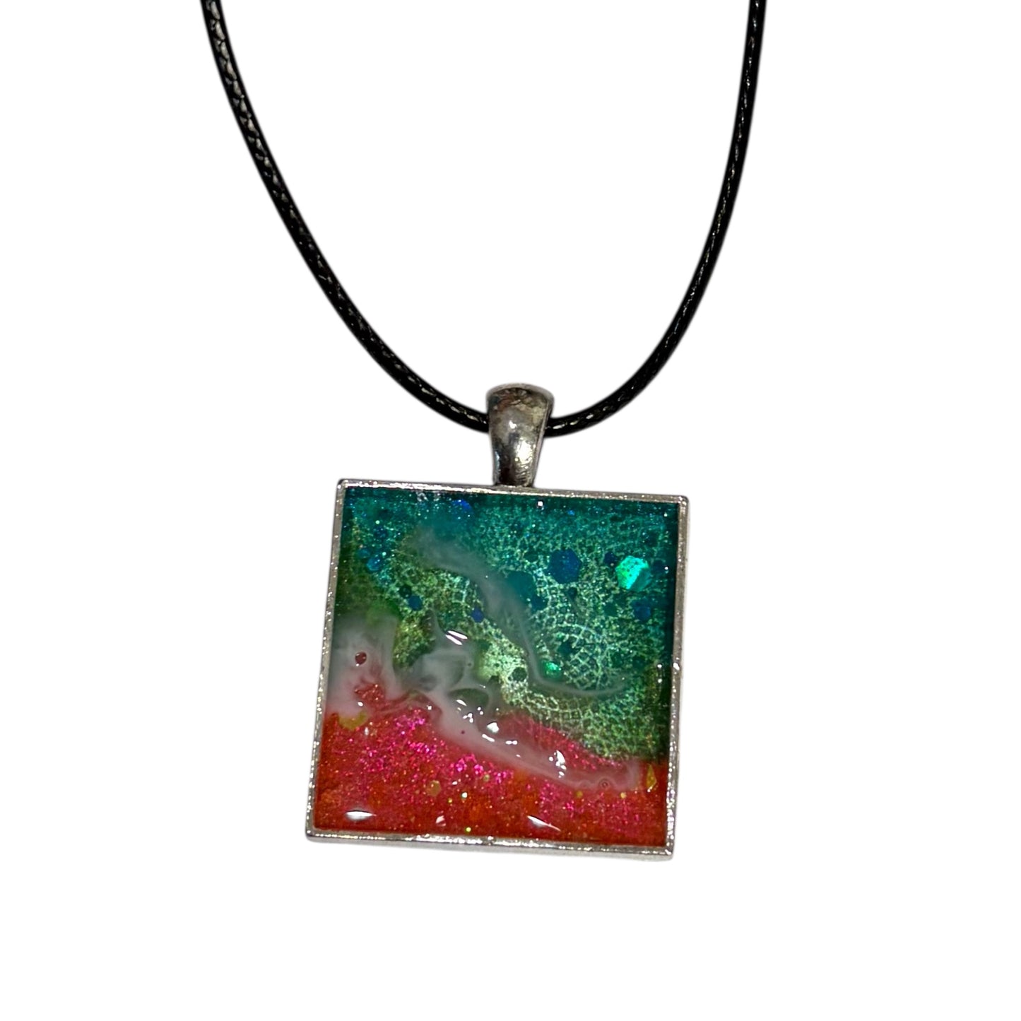 Pink Sands Themed Necklace - Square Silver Pendant