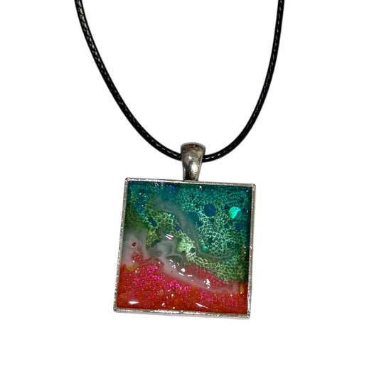 Pink Sands Themed Necklace - Square Silver Pendant