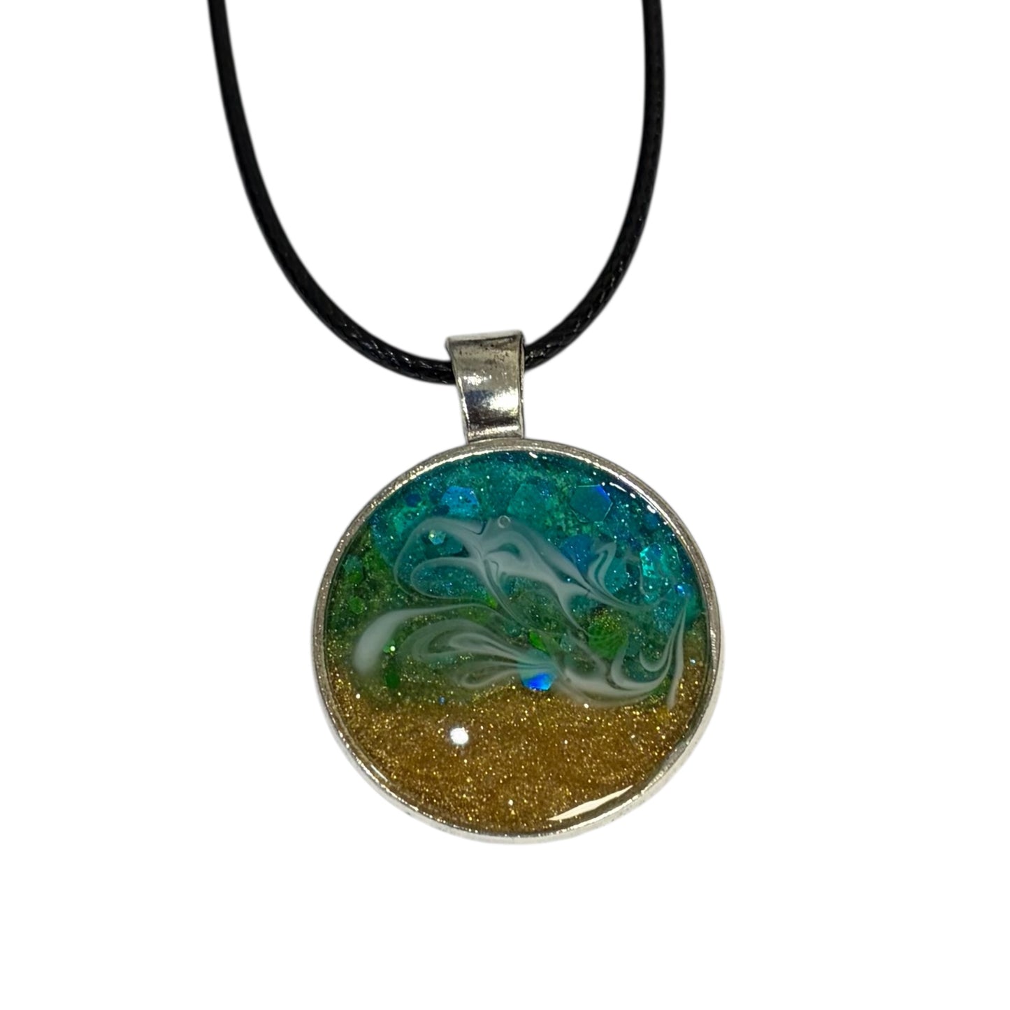 Beach Themed Necklace - Round Silver Pendant