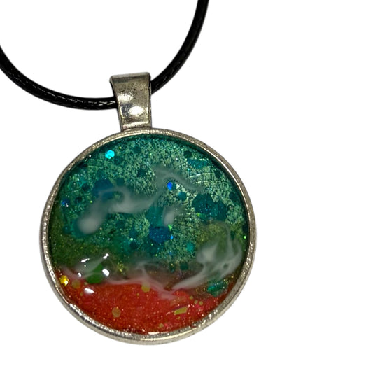 Pink Sands Themed Necklace - Round Silver Pendant