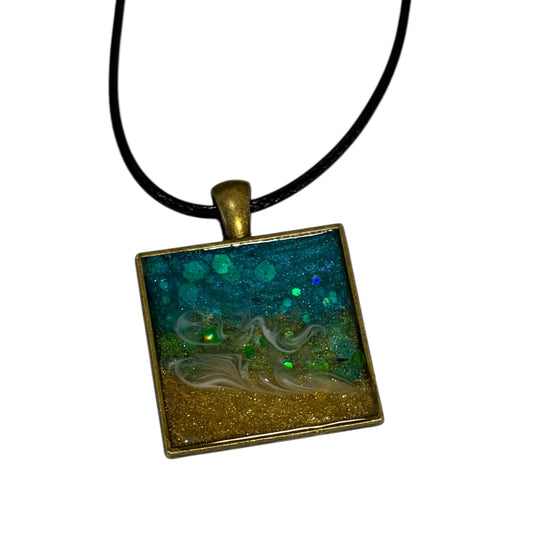 Beach Themed Necklace - Square Antique Gold Pendant