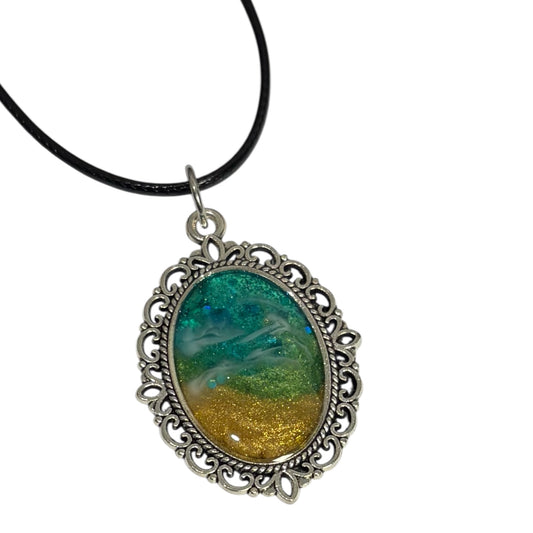 Beach Themed Necklace - Silver Filigree Design Pendant