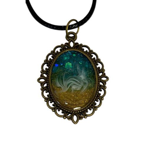 Beach Themed Necklace - Antique Gold Filigree Design Pendant