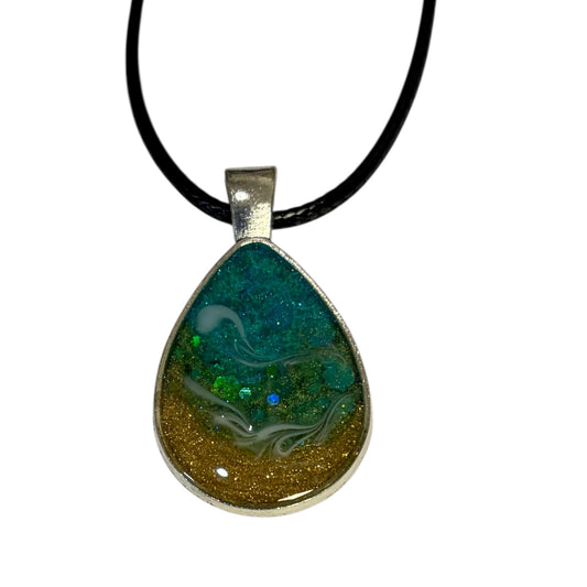 Beach Themed Necklace - Silver Teardrop Pendant