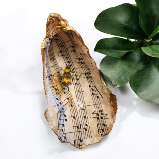 Loch Ryan Oyster Shell Trinket Dish - Music Note with Bee Design