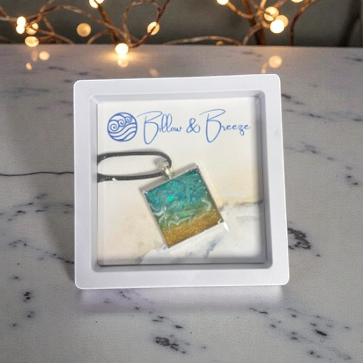 Beach Themed Necklace - Square Silver Pendant