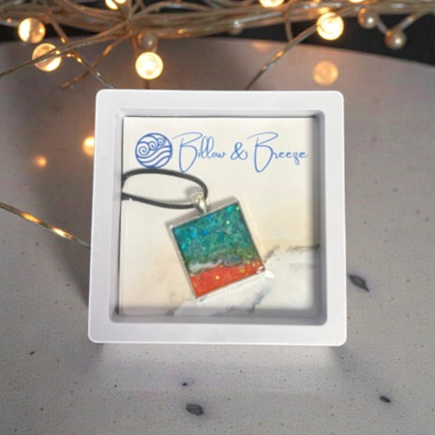 Pink Sands Themed Necklace - Square Silver Pendant