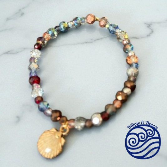 Multicoloured Seashore Inspired Crystal Bead Stretch Bracelet
