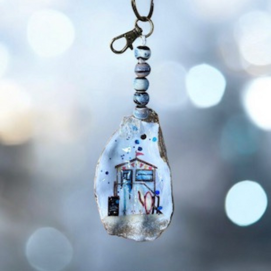 Oyster Shell Key/Bag Charm - Sandy Beach Hut