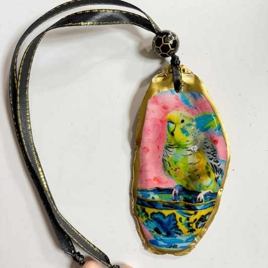 Pretty as a Budgie – Hanging Oyster Shell Charm
