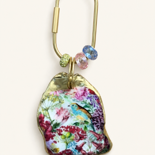 Bluebird & Wildflower Oyster Shell Bag Charm