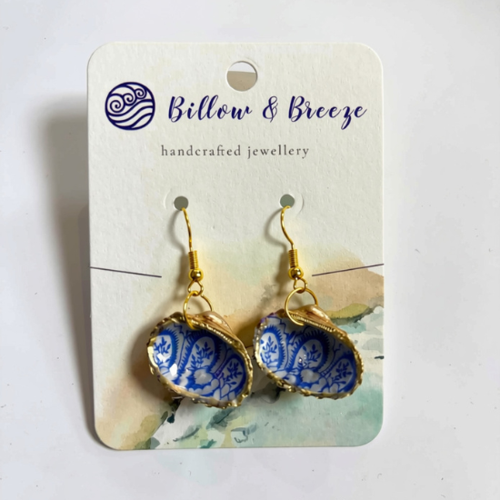 Blue Willow - Cockle Shell Earrings