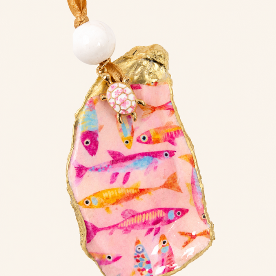 Oyster Shell Hanging Charm - Contemporary Pink Fish Design